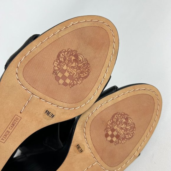 Vince Camuto Womens Lyssia Black Leather Sandals Open Toe Wedge Buckles size 9 - Picture 14 of 16